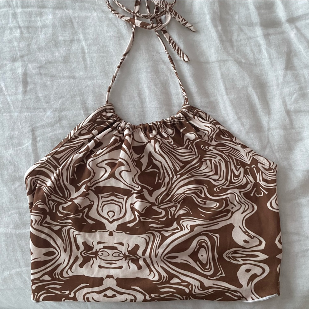 BROWN MARBLE HALTER TOP
